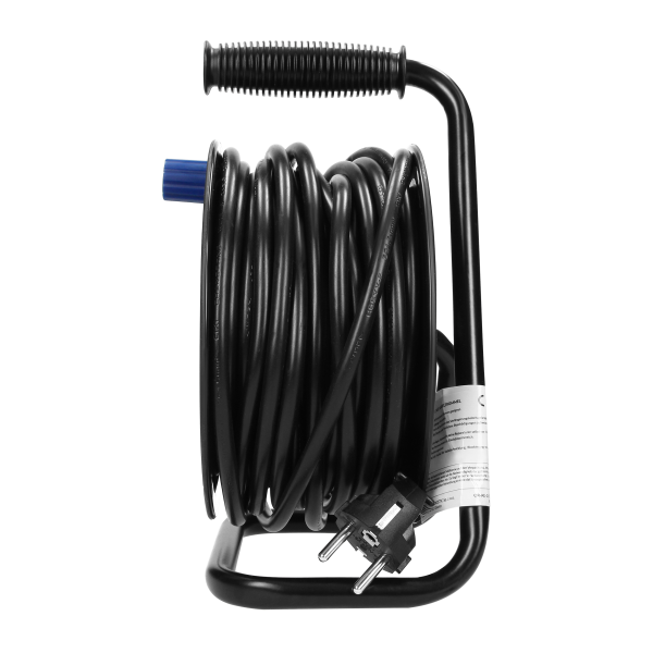 Przedłużacz bębnowy MINI, 4 gniazda 2P+Z (schuko), metalowy stojak, polwinit H05VV-F 3x1.5mm² - 15m