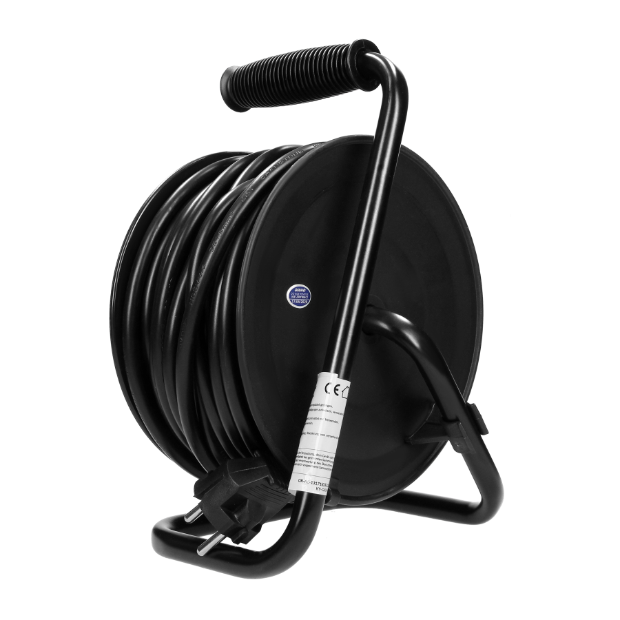 Przedłużacz bębnowy MINI, 4 gniazda 2P+Z (schuko), metalowy stojak, polwinit H05VV-F 3x1.5mm² - 15m