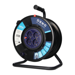 Przedłużacz bębnowy, 4 gniazda 2P+Z (schuko), kabel PVC H05VV-F 3x1,5mm², długość - 50m, STAŁE GNIAZDA, termik, przesłony torów prądowych.