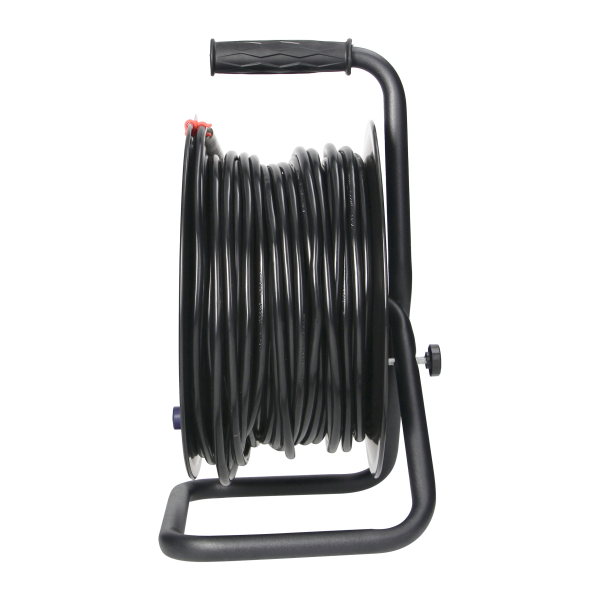 Przedłużacz bębnowy, 4 gniazda 2P+Z (schuko), kabel PVC H05VV-F 3x1,5mm², długość - 50m, STAŁE GNIAZDA, termik, przesłony torów prądowych.