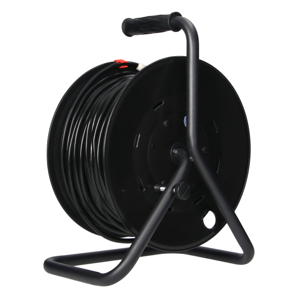 Przedłużacz bębnowy, 4 gniazda 2P+Z (schuko), kabel PVC H05VV-F 3x1,5mm², długość - 50m, STAŁE GNIAZDA, termik, przesłony torów prądowych.