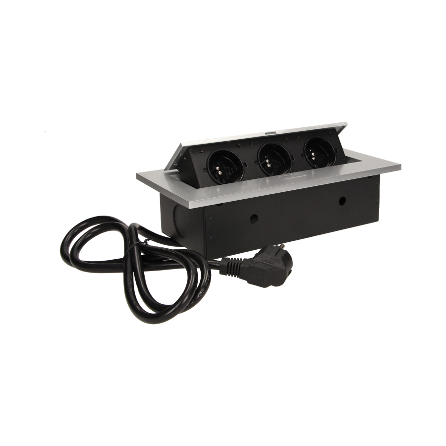 Flush-fitting furniture socket with 1.5m cable, silver