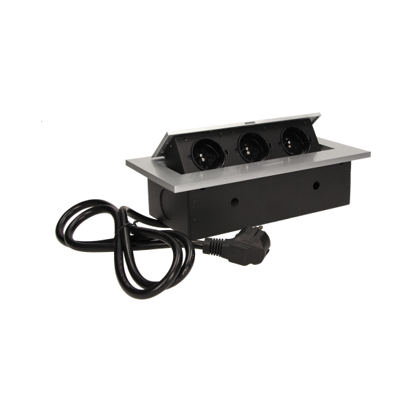 Flush-fitting furniture socket with 1.5m cable, silver