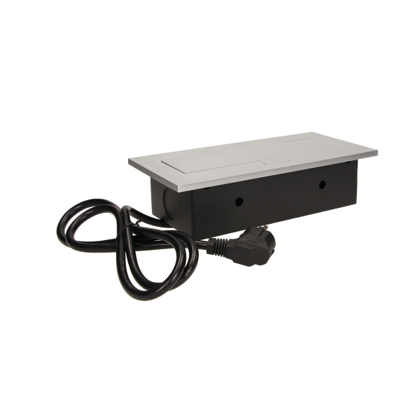 Flush-fitting furniture socket with 1.5m cable, silver