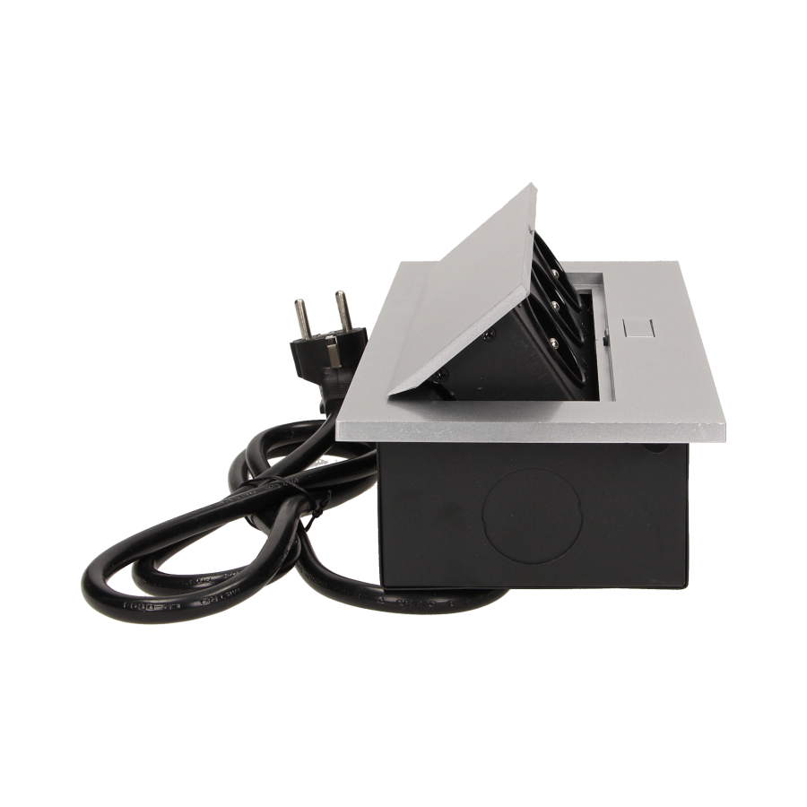 Flush-fitting furniture socket with 1.5m cable, silver