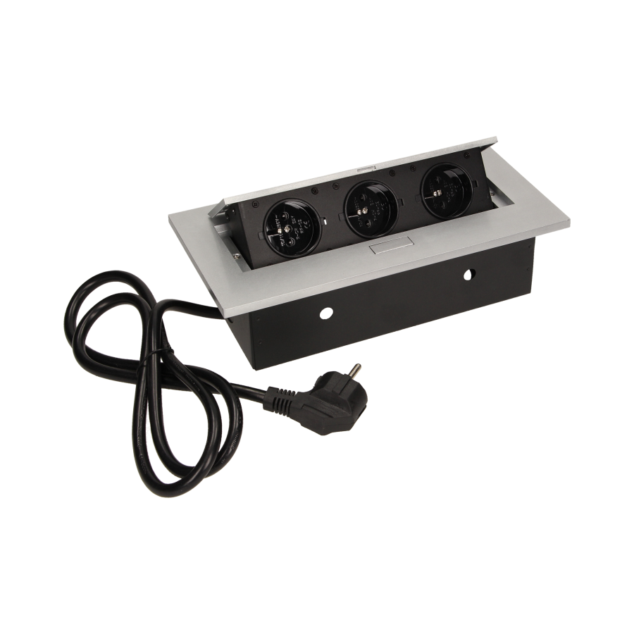 Flush-fitting furniture socket with 1.5m cable, silver