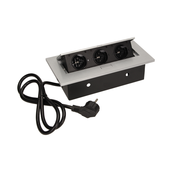 Flush-fitting furniture socket with 1.5m cable, silver