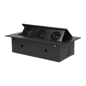 Recessed furniture socket with flat milled edge, 3x2P+E, black