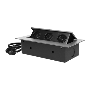 Recessed furniture socket with flat edge and 1.5m cable, 3x2P+E, silver