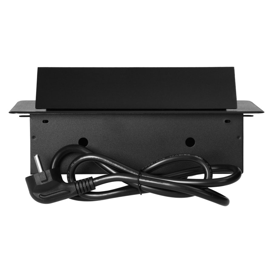 Recessed furniture socket with flat milled edge and 1.5 m cable, 3x2P+E, black