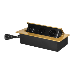 Recessed furniture socket with flat milled edge and 1.5 m cable, 3x2P+E, gold