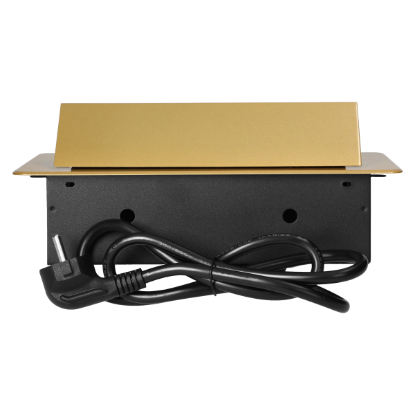 Recessed furniture socket with flat milled edge and 1.5 m cable, 3x2P+E, gold