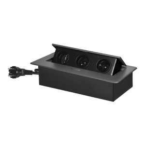 Gniazdo meblowe wpuszczane w blat z płaskim frezowanym rantem i przewodem 1,5m, 3x2P+Z, grafitowe