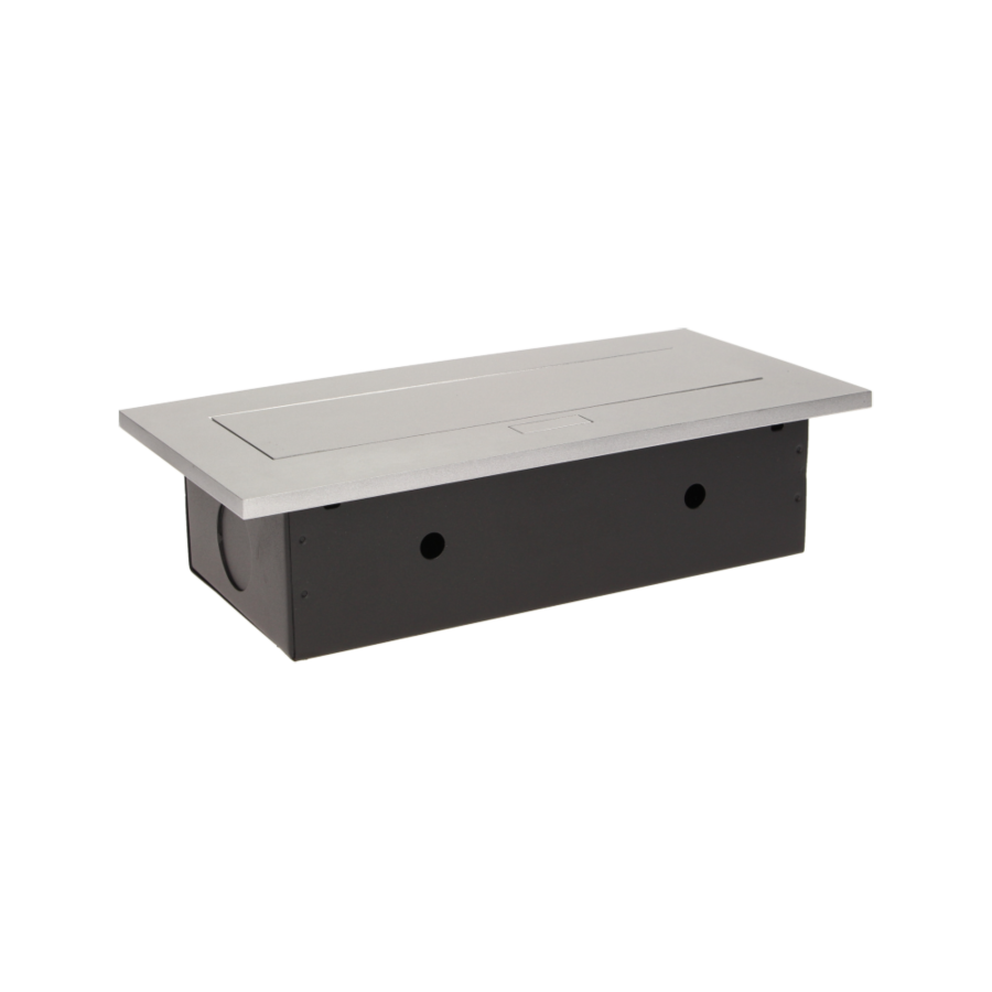 Flush-fitting furniture socket with three USB chargers, silver