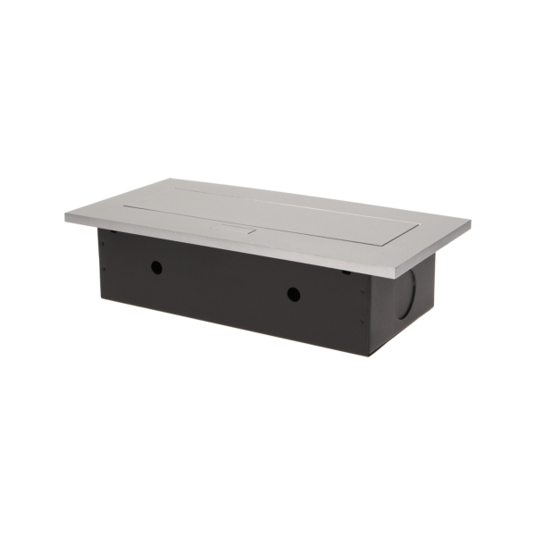 Flush-fitting furniture socket with three USB chargers, silver