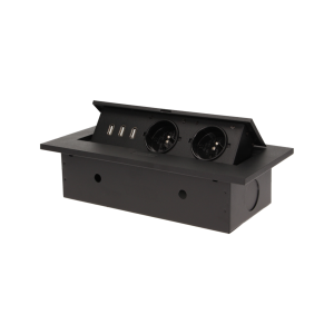 Flush-fitting furniture socket with three USB chargers, black