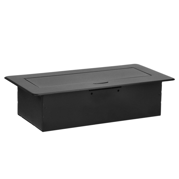 Gniazdo meblowe wpuszczane w blat z płaskim frezowanym rantem i ładowarką USB, 2x2P+Z, 2xUSB (typ A+C; 3,6A), czarne Gniazdo meblowe wpuszczane w blat z płaskim frezowanym rantem i ładowarką USB, 2x2P+Z, 2xUSB (typ A+C; 3,6A), czarne