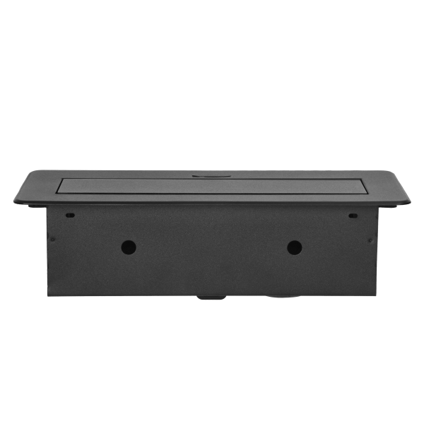 Gniazdo meblowe wpuszczane w blat z płaskim frezowanym rantem i ładowarką USB, 2x2P+Z, 2xUSB (typ A+C; 3,6A), czarne Gniazdo meblowe wpuszczane w blat z płaskim frezowanym rantem i ładowarką USB, 2x2P+Z, 2xUSB (typ A+C; 3,6A), czarne