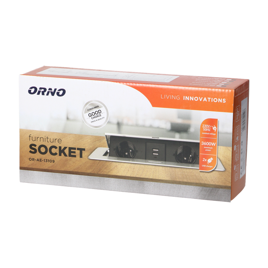 Recessed furniture sockets in a housing with a flat edge and USB charger, 2x2P+E, 2xUSB, brass color