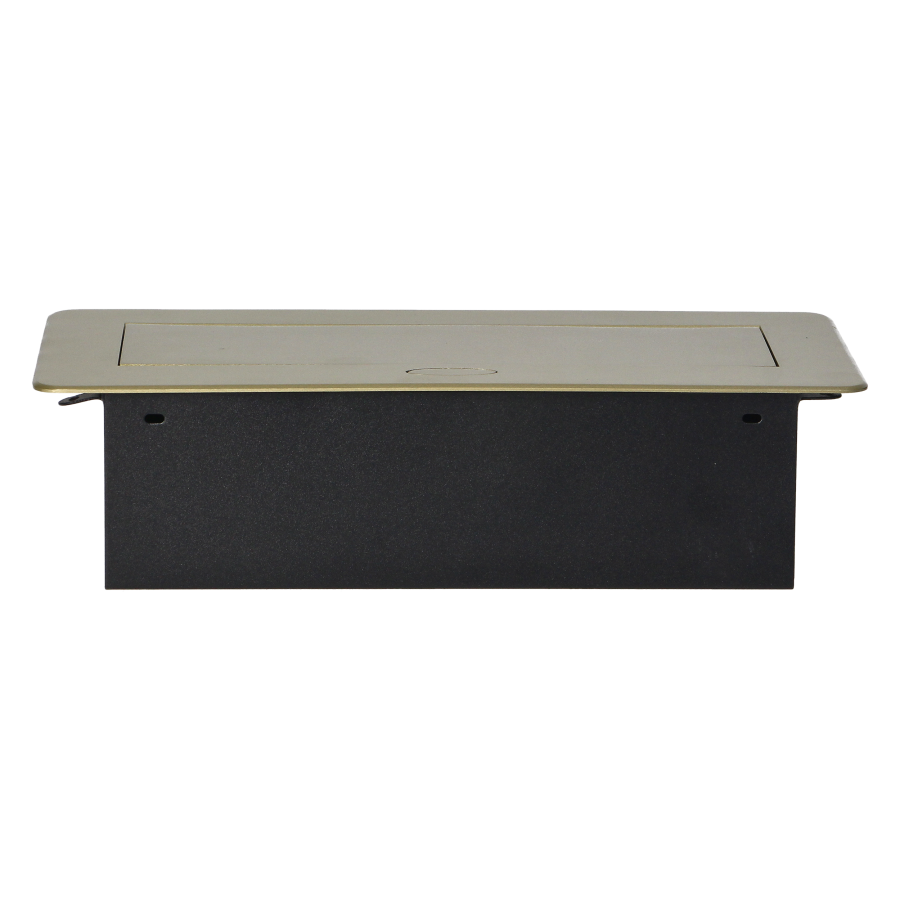 Recessed furniture sockets in a housing with a flat edge and USB charger, 2x2P+E, 2xUSB, brass color