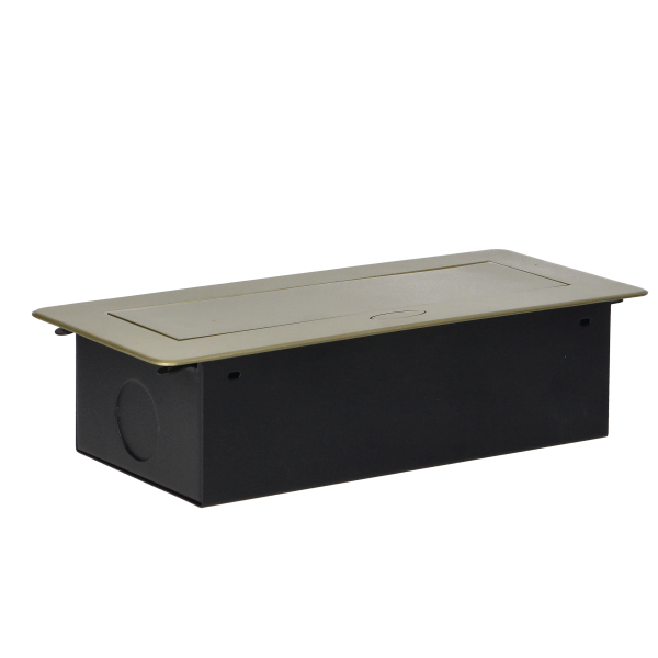 Recessed furniture sockets in a housing with a flat edge and USB charger, 2x2P+E, 2xUSB, brass color