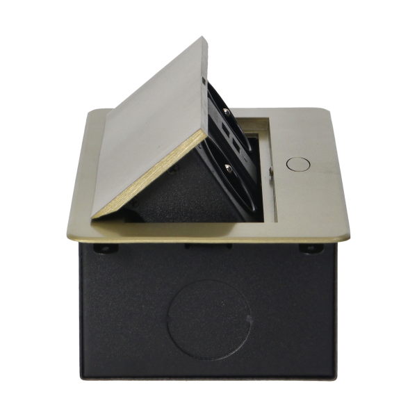 Recessed furniture sockets in a housing with a flat edge and USB charger, 2x2P+E, 2xUSB, brass color