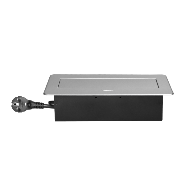 Recessed furniture socket with flat milled edge, USB charger and 1.5m cable, 2x2P+E, 2xUSB (type A+C; 3.6A), silver Recessed furniture socket with flat milled edge, USB charger and 1.5m cable, 2x2P+E, 2xUSB (type A+C; 3.6A), silver