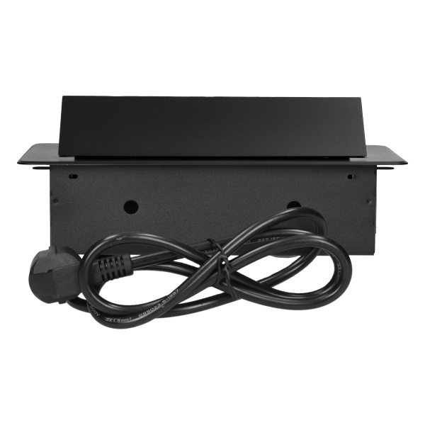 Gniazda meblowe wpuszczane w blat z płaskim frezowanym rantem, ładowarką USB i przewodem 1,5m, 2x2P+Z, 2xUSB (typ A+C; 3,6A), czarne Gniazda meblowe wpuszczane w blat z płaskim frezowanym rantem, ładowarką USB i przewodem 1,5m, 2x2P+Z, 2xUSB (typ A+C; 3,6A), czarne