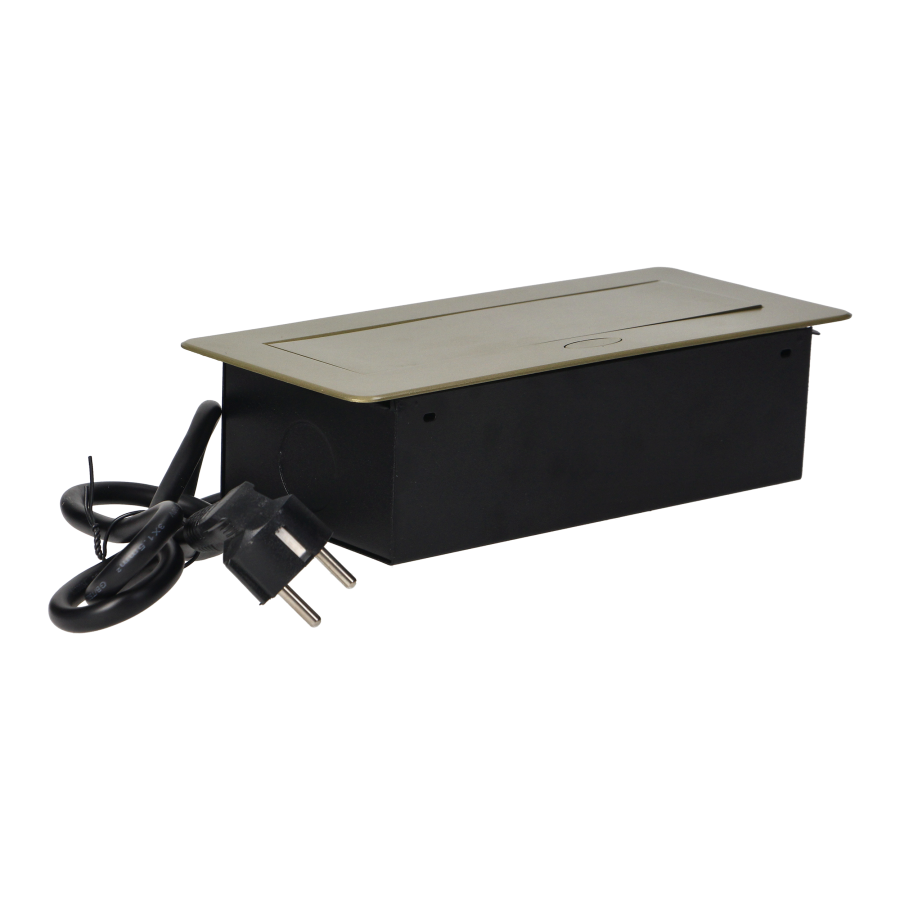 Recessed furniture sockets in a housing with a flat edge, USB charger and 1.5 m cable, 2x2P+E, 2xUSB, brass color