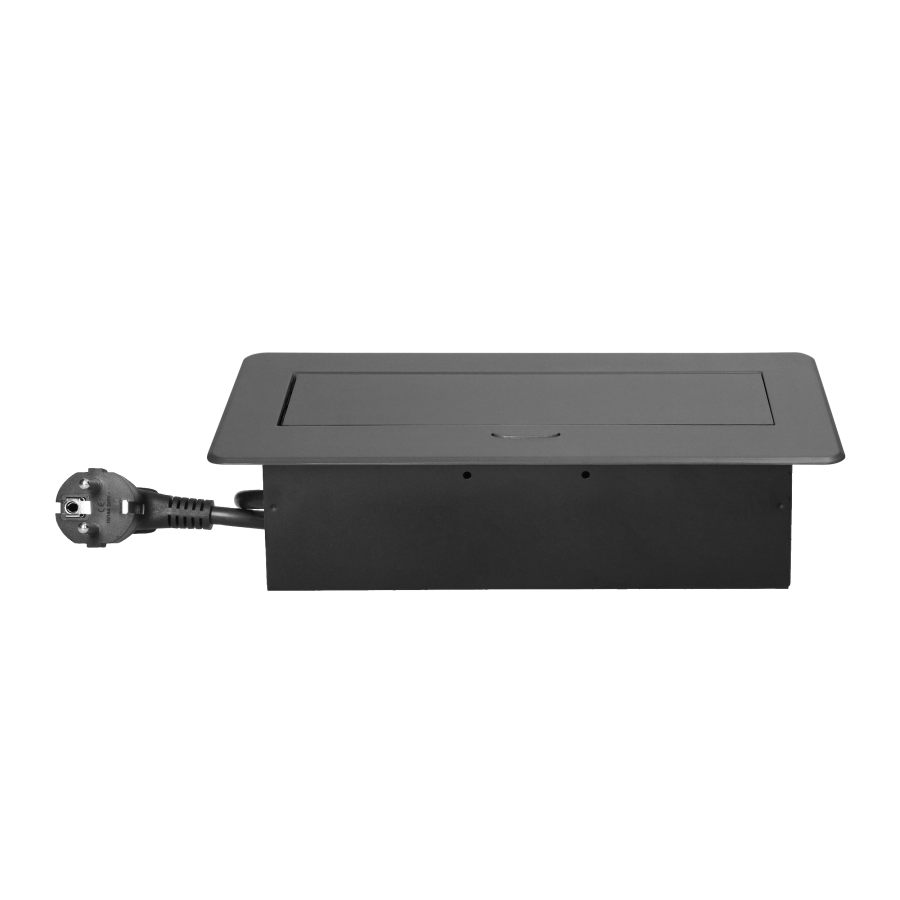 Recessed furniture socket with flat milled edge, USB charger and 1.5m cable, 2x2P+E, 2xUSB (type A+C; 3.6A), graphite