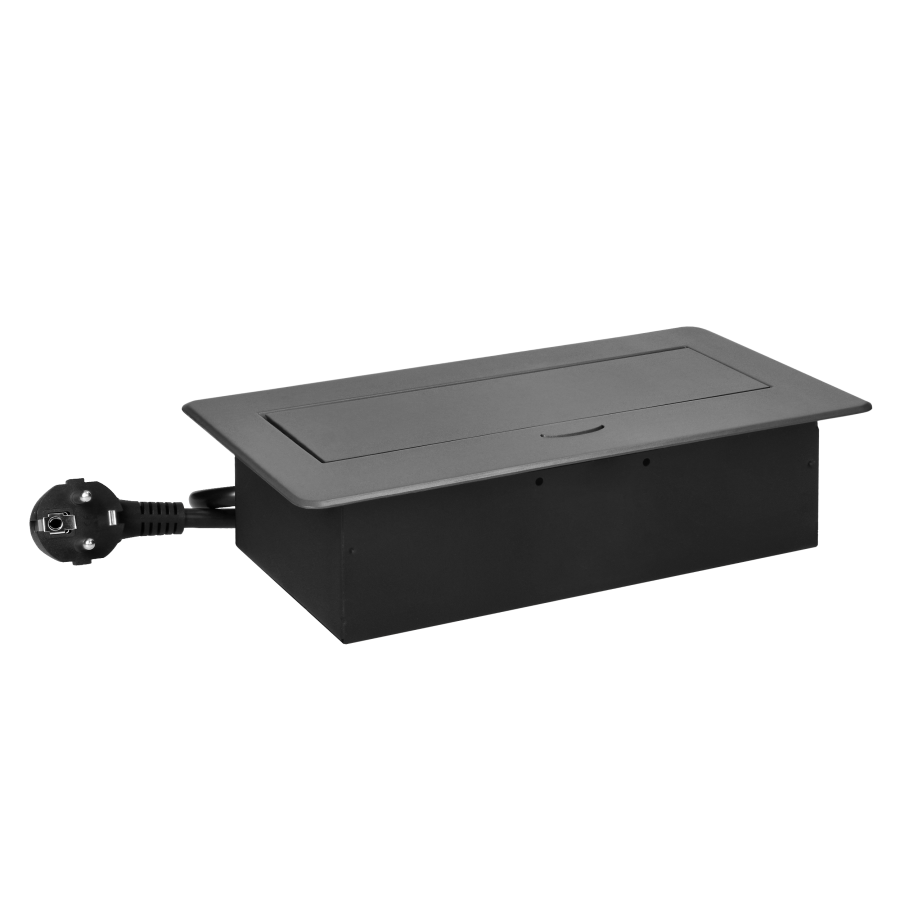 Recessed furniture socket with flat milled edge, USB charger and 1.5m cable, 2x2P+E, 2xUSB (type A+C; 3.6A), graphite