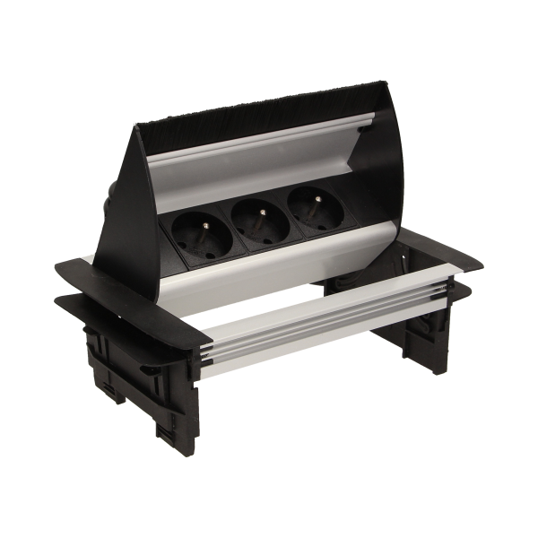 Gniazdo meblowe wpuszczane w blat ze szczotką przeciwkurzową i przewodem 1,8m, 3x2P+Z