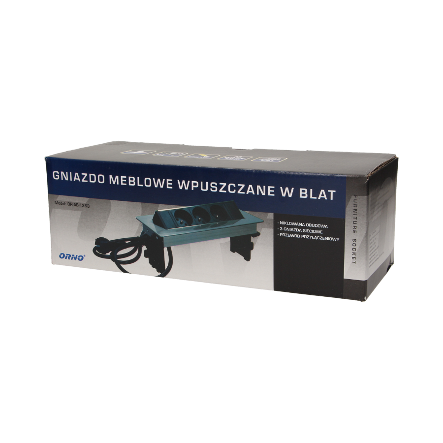 Flush-fitting furniture socket with 1.8m cable