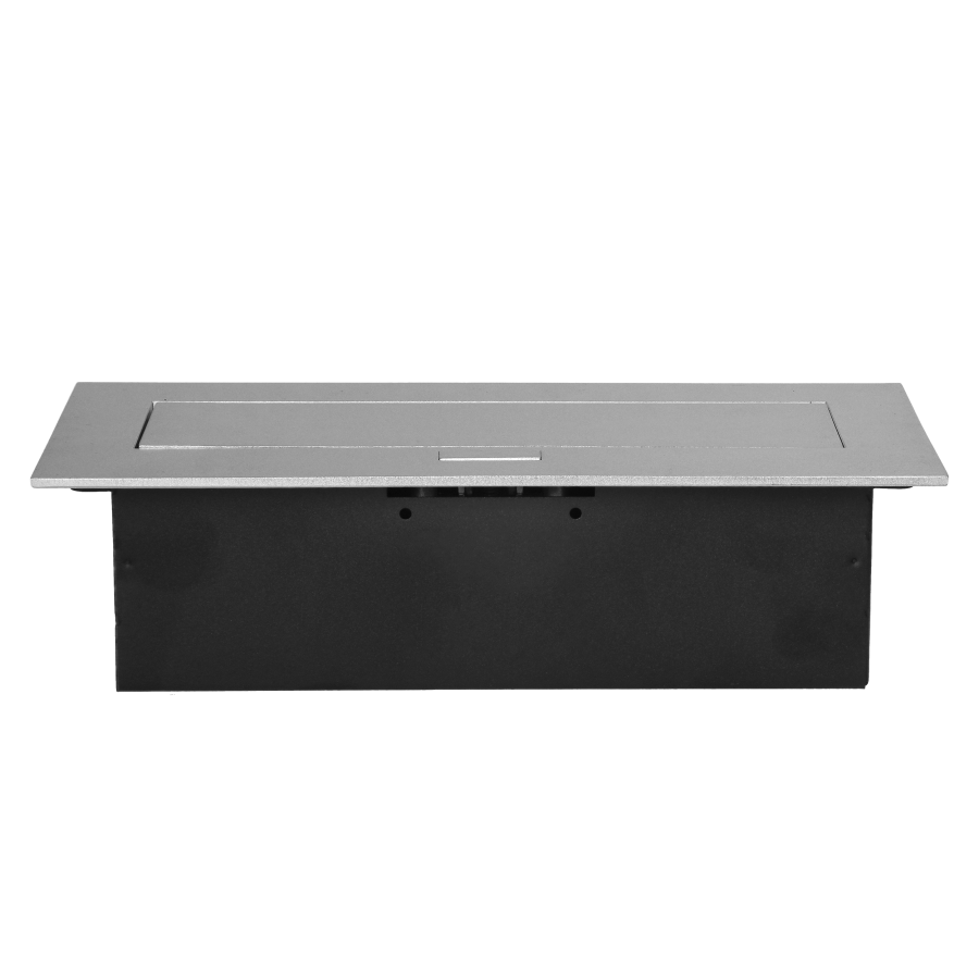 Recessed furniture socket with flat edge, 3x2P+E (Schuko), silver