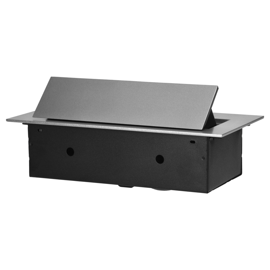 Recessed furniture socket with flat edge, 3x2P+E (Schuko), silver