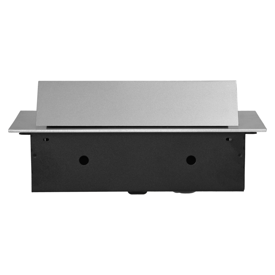 Recessed furniture socket with flat edge, 3x2P+E (Schuko), silver