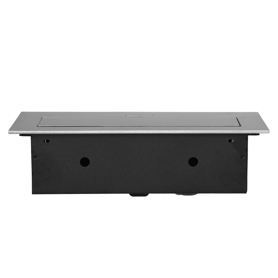 Gniazdo meblowe wpuszczane w blat z płaskim rantem, 3x2P+Z (Schuko), srebrne