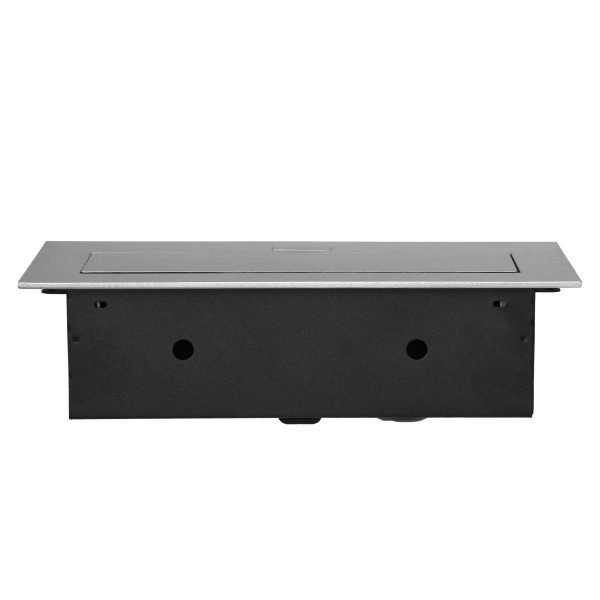 Recessed furniture socket with flat edge, 3x2P+E (Schuko), silver