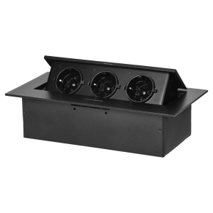 Recessed furniture socket with flat edge, 3x2P+E (Schuko), black