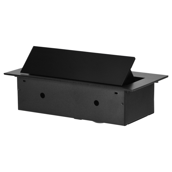 Recessed furniture socket with flat edge, 3x2P+E (Schuko), black