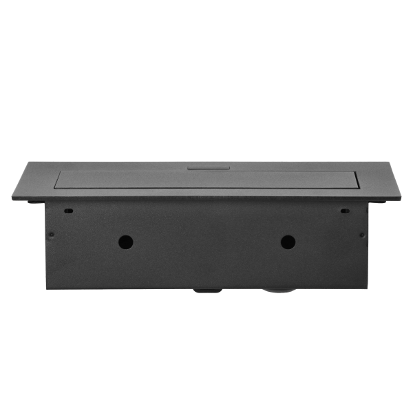 Recessed furniture socket with flat edge, 3x2P+E (Schuko), black