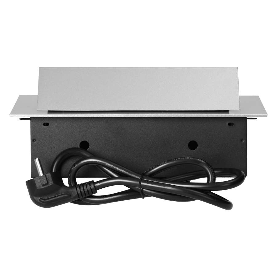 Recessed furniture socket with flat edge and 1.5m cable, 3x2P+E (Schuko), silver