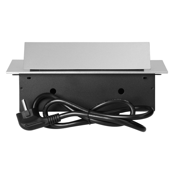 Recessed furniture socket with flat edge and 1.5m cable, 3x2P+E (Schuko), silver