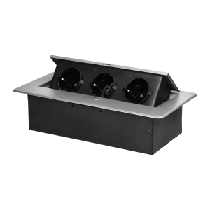 Recessed furniture socket with flat milled edge, 3x2P+E (Schuko), silver