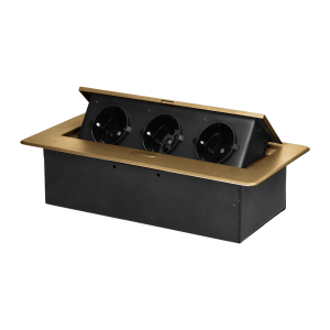Recessed furniture socket with flat milled edge, 3x2P+E (Schuko), gold