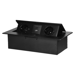 Gniazdo meblowe wpuszczane w blat z płaskim frezowanym rantem i ładowarką USB, 2x2P+Z (Schuko),2x USB (typ A+C; 3,6A), czarne