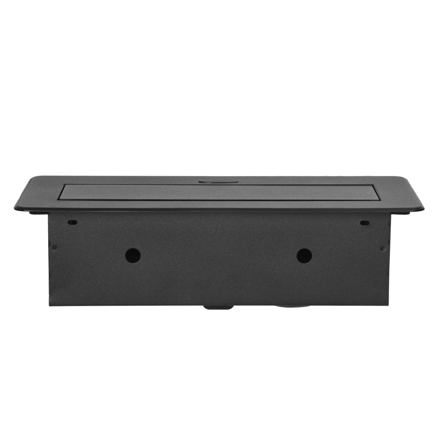 Gniazdo meblowe wpuszczane w blat z płaskim frezowanym rantem i ładowarką USB, 2x2P+Z (Schuko),2x USB (typ A+C; 3,6A), czarne