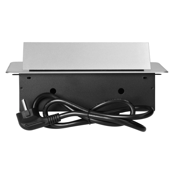 Recessed furniture socket with flat milled edge, USB charger and 1.5m cable, 2x2P+E (Schuko), 2xUSB (type A+C; 3.6A), silver