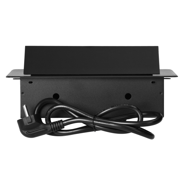 Recessed furniture socket with flat milled edge, USB charger and 1.5m cable, 2x2P+E (Schuko), 2x USB (type A+C; 3.6A), black