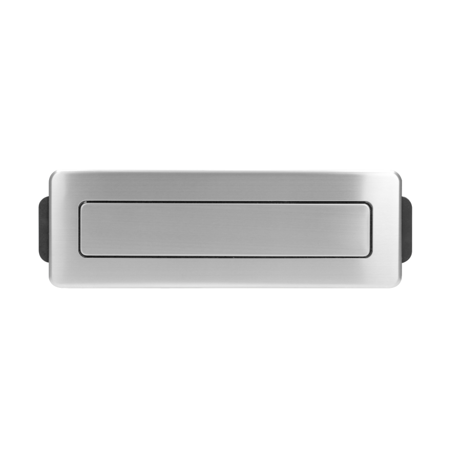 Recessed furniture power box with flat milled edge, USB charger, a cord 2m long, 3 sockets F type, 2 x USB ports (A + C 3.0A; QC 3.0), 3x1.5mm², black-silver, INOX, Schuko type